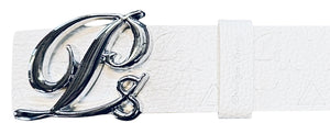 Monogram Leather HC Belt Silver Buckle, White