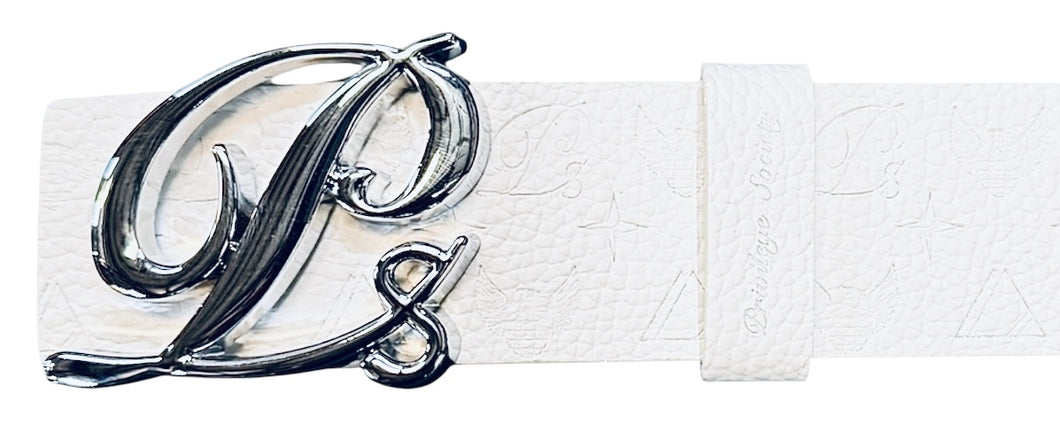 Monogram Leather HC Belt Silver Buckle, White