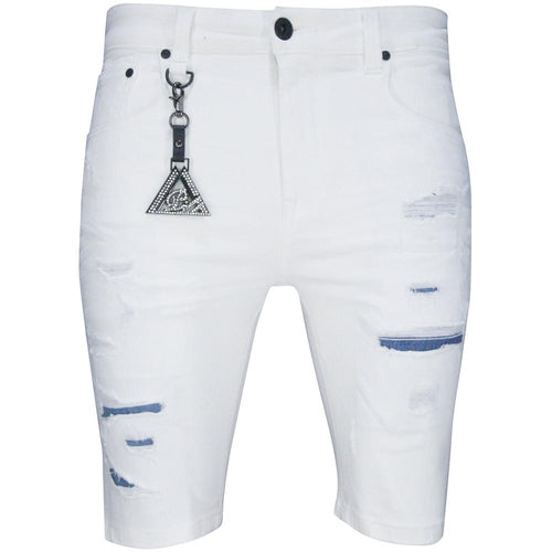 Men's White Fire Denim Shorts