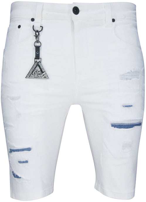 Men's White Fire Denim Shorts