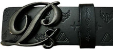 Load image into Gallery viewer, Monogram Leather HC Belt Gun Medal Buckle, Black
