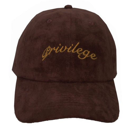 Suede Dad Hat Script Brown / Gold Brown