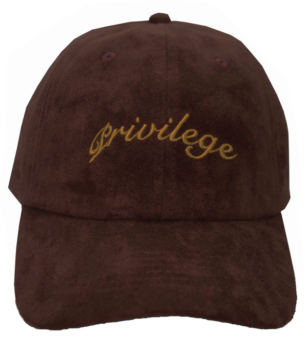 Suede Dad Hat Script Brown / Gold Brown