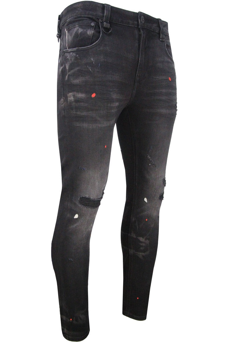 Men's Black Drip Embroidered Jean